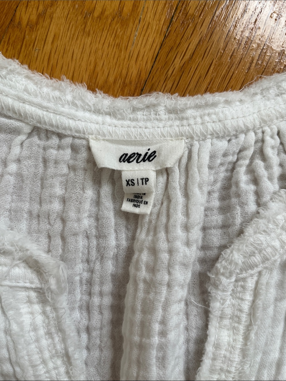 Aerie XS Pool to Party 100% Cotton Gauze Textured White Crop Top Oversized Shirt - Picture 5 of 12